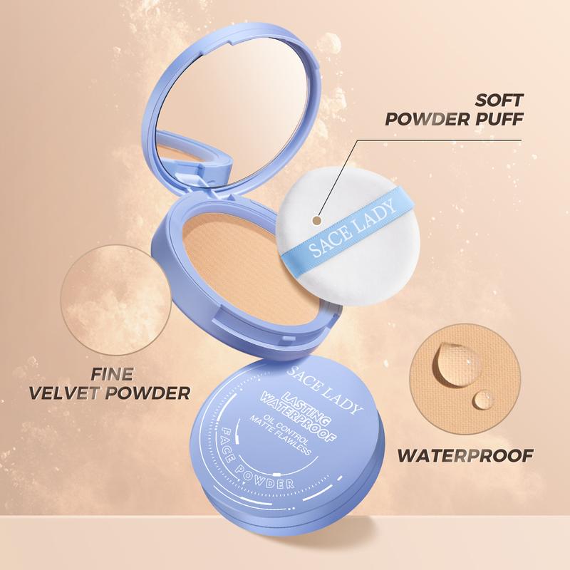 SACE LADY Oil Control Face Powder Matte Waterproof Lasting Setting Powder Face Makeup With Puff 0.35Oz