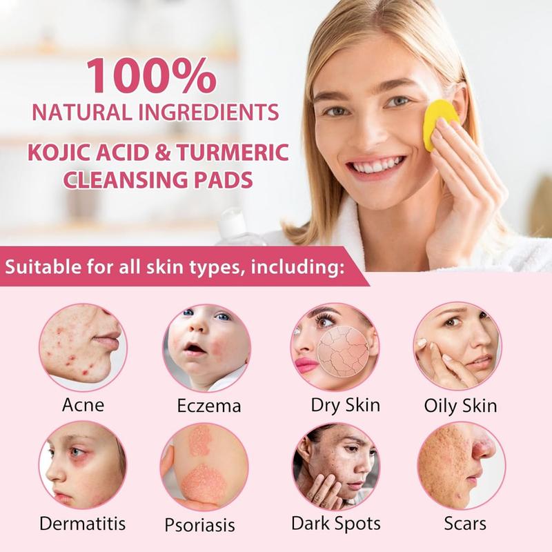 Turmeric & Kojic Acid Cleansing Pads with Vitamin C | Balancing Facial Cleansing Pads for Oil and Hydration | Brightening Skin Care Solution