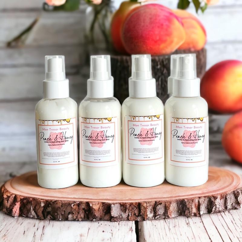 Peach & Honey leave in Hydrating Hair Mist  for all hair types and textures ( straight, curly, thick, thin, locks, braids, twists, chemically treated Silicone Free Hair Nutrition Silicone Free Haircare moisturize Coconut Oil Moisture Hydrate