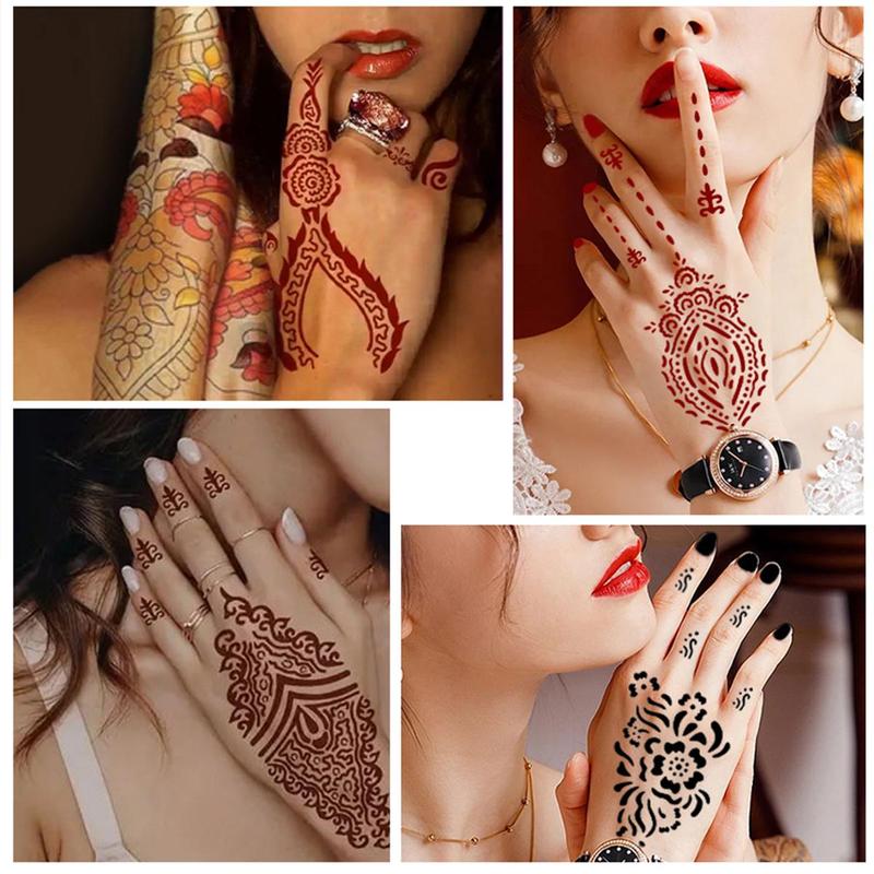 Boho Style Temporary Tattoo Kit, Including Hollow Out Hand Template & Colorful Tattoo Ink, DIY Temporary Tattoo Kit for Women & Men