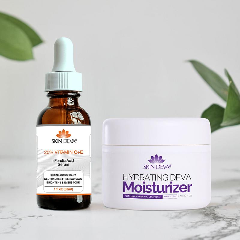 Vitamin C Serum + Hydrating Deva Moisturizer with Niacinamide & Ceramide Moisture Skincare Soothing Comfort