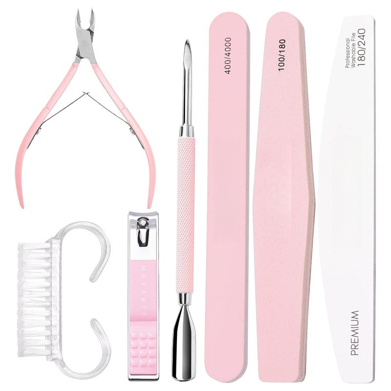 File and Buffer, Pink Basic  Prep Kit with Cuticle Trimmer, Beginner Manicure Kit  Care Kit with Cuticle Clipper, Cuticle Trimmer and  Brush for   Nails(7pcs)