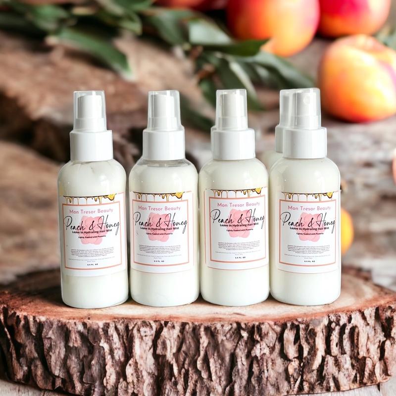 Peach & Honey leave in Hydrating Hair Mist  for all hair types and textures ( straight, curly, thick, thin, locks, braids, twists, chemically treated Silicone Free Hair Nutrition Silicone Free Haircare moisturize Coconut Oil Moisture Hydrate