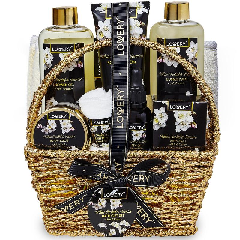 White Orchid Home Bath Set - 8Pc Gift Basket Body Care Luxury