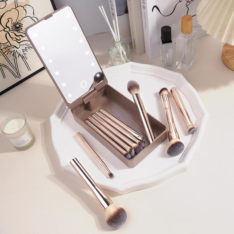 Professional Soft Makeup Brush Set with Storage Box, 10pcs set Makeup Brush with LED Light, Multifunctional Makeup Accessories for Women & Girls, Christmas Gift