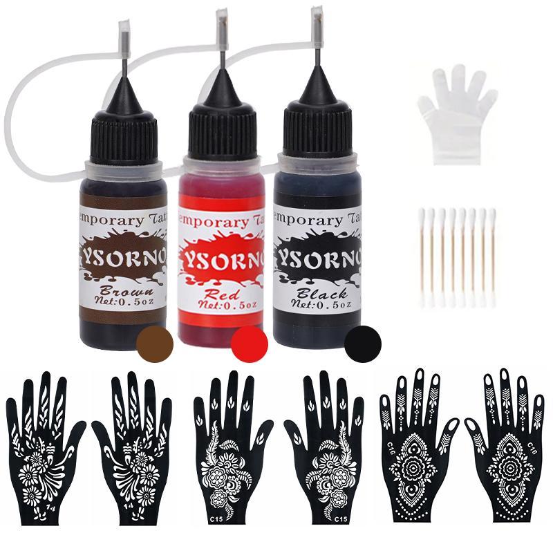 Boho Style Temporary Tattoo Kit, Including Hollow Out Hand Template & Colorful Tattoo Ink, DIY Temporary Tattoo Kit for Women & Men