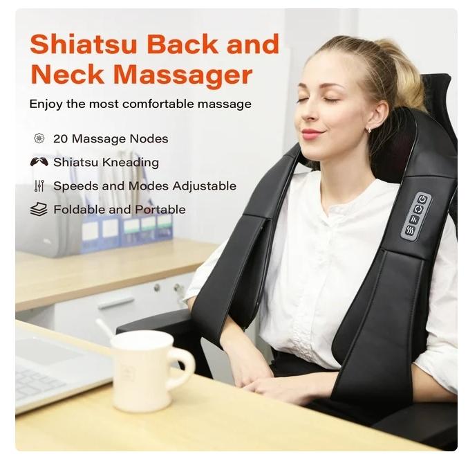 Shiatsu Neck Shoulder and Back Massager with , Electric Deep Tissue 4D Kneading Massage