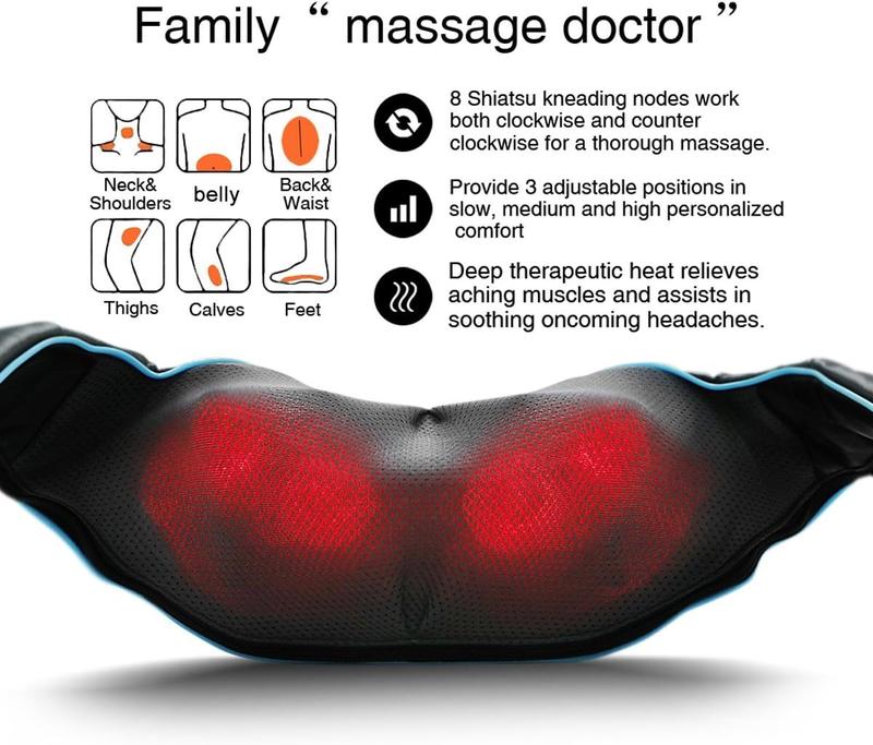 「Christmas Gift」Shiatsu Back Shoulder and Neck Massager with heat, Car Massage Pillow for Neck, Back, Shoulder, Foot, Leg, Winter must have neck massager leg massager