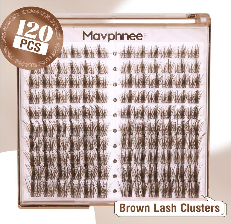 Brown Lash Clusters Wispy Eyelash Extensions Dark Brown Lash Extensions 10-16MM DIY at Home CC Curl Eyelash Clusters Natural Spiky Lash Individuals 120 Pcs Cluster Lash Pack by Mavphnee