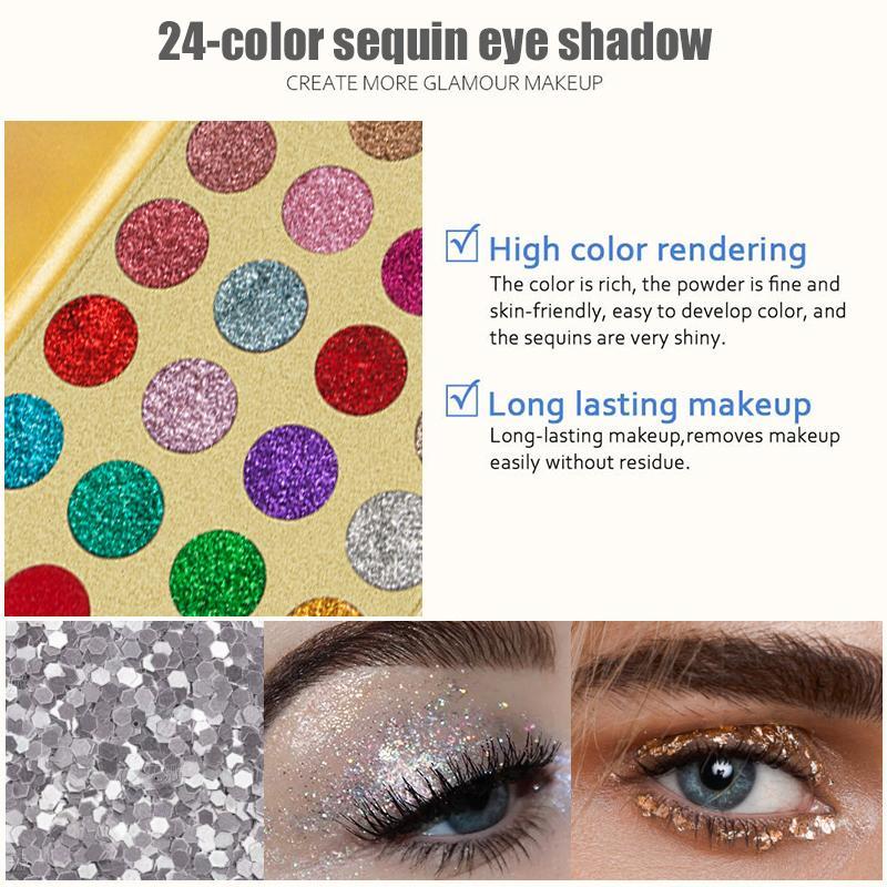 24 Color Glitter Eyeshadow Palette, Glitter Eye Shadow Makeup Palette, Long Lasting Shimmering Eye Shadow Makeup Products for Women,  Glossier Gifts for Her