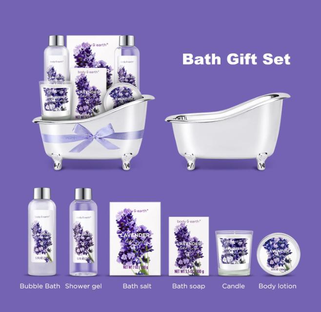 Bath and Body Gift Set for Women, Body & Earth, Bubble Bath, Body Lotion, Scented Candle, Spa Kit, Christmas Gifts-Body Care Lavender