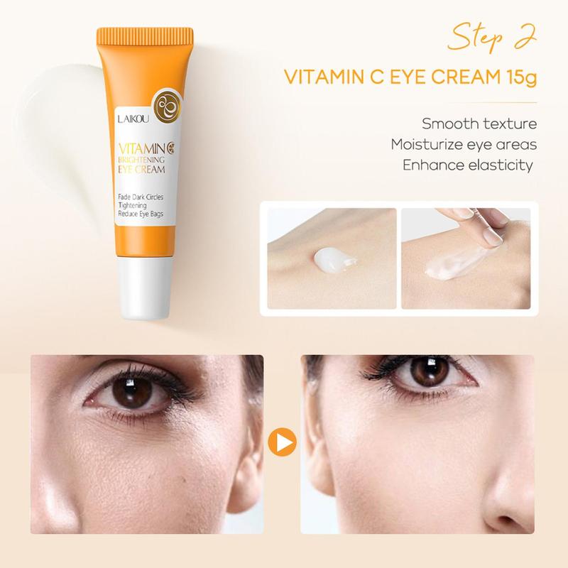 Vitamin C Hydrating Brightening Skin Care Set, 3 Counts set Moisturizing Firming VC Essence & Eye Cream & Face Cream, Revitalizing, Daily Skincare Gift