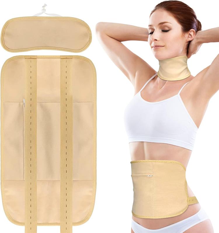 Castor Oil Pack Kit for Waist and Neck, Reusable Organic Castor Oil Pack Wrap with Preventing Oil Leaks and Adjustable Elastic Straps Design, Pocket Design for Heat Cold Pack (Castor Oil Not Included)