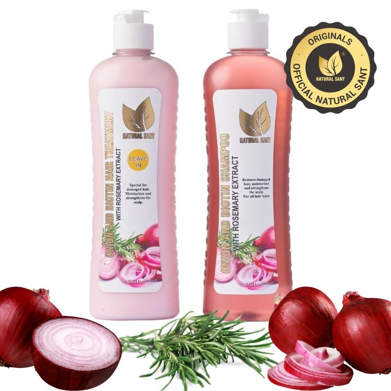 Natural Sant - Onion, Rosemary and Biotin Shampoo and Treatment Combo - (16 Fl Oz 500 ml) Blend Gentle