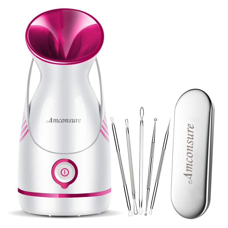 Amconsure Professional Nano Ionic Facial Steamer-For Rejuvenating Skincare Sauna SPA at Home, Deep penetrating Warm Mist Humidifier for Facial Maximum Cleansing Hydrating Soothing Calming Unclogs Pores,Beauty Salon Product With 5 Stainless Steel Skin Kit