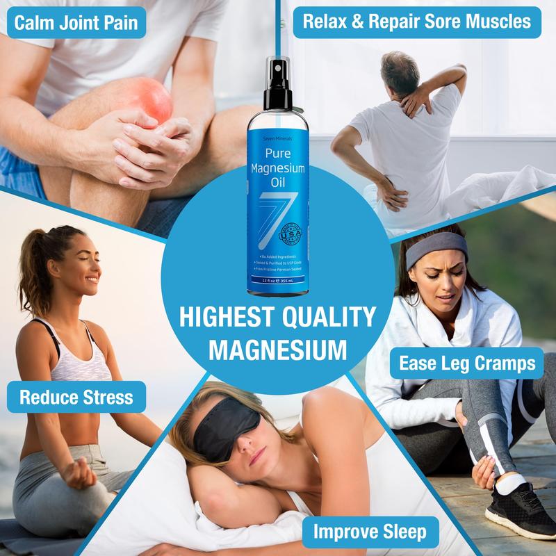 Seven Minerals, Pure Magnesium Oil - Big 12 oz - USP Grade Magnesium Spray - Underground Permian Seabed - eBook Included Body Care Comfort Cosmetic