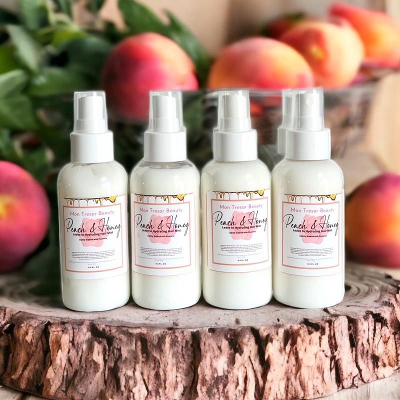 Peach & Honey leave in Hydrating Hair Mist  for all hair types and textures ( straight, curly, thick, thin, locks, braids, twists, chemically treated Silicone Free Hair Nutrition Silicone Free Haircare moisturize Coconut Oil Moisture Hydrate