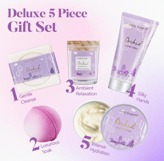 Bath and Body Gift Set for Women, Body & Earth, Bubble Bath, Body Lotion, Scented Candle, Spa Kit, Christmas Gifts-Body Care Lavender