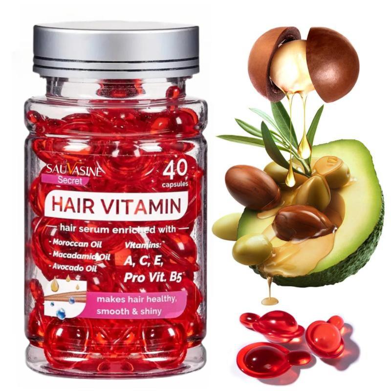 40 capsules per bottle Hair Treatment Serum - No Rinse with Argan Macadamia Avocado Oils - Vitamins A C E Pro B5 - Conditioner for Women & Men Hair and scalp care