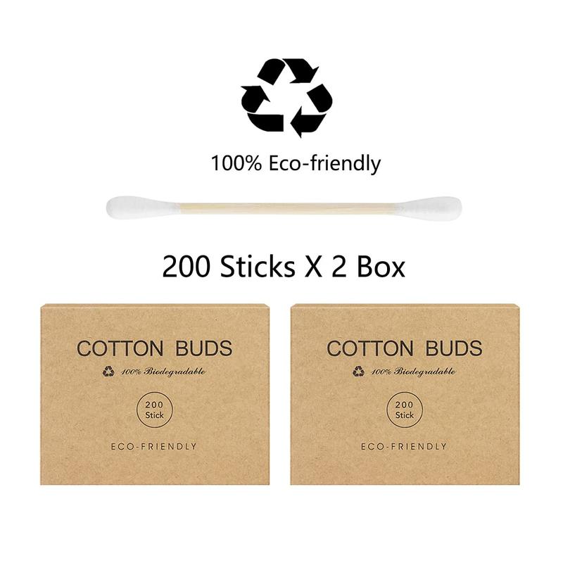 400-Pack Bamboo Cotton Swabs – Wooden Q-Tips for Ears, Eco-Friendly Cotton Buds