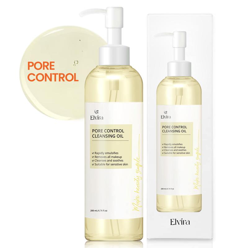 Elvira Pore Control Cleansing Oil, Daily Facial Cleanser for Makeup & Blackhead Removal and sebum, Non-Comedogenic, Fragrance-Free Formula for All Skin Types, Including Sensitive Skin 6.76 fl oz Makeup Remover Cosmetic