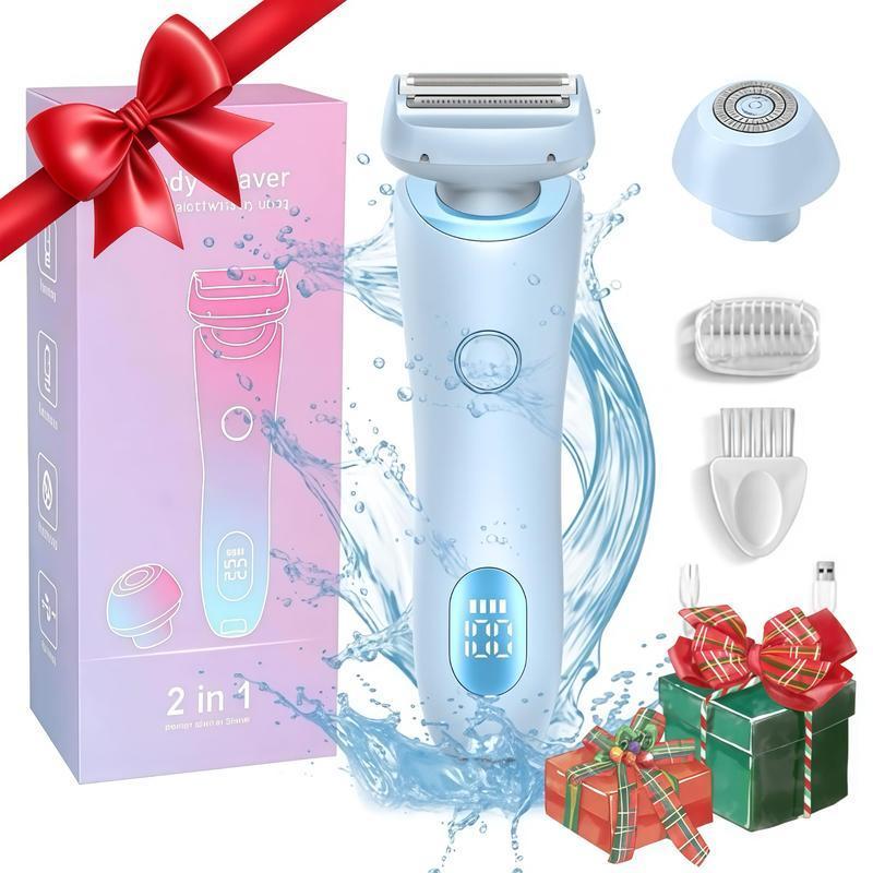 2 in 1 Electric Hair Remover, 1 Box Waterproof Electric Body Shaver & Accessories, Women's Hair Removal Tool for Arm, Underarm, Leg, Bikini Area, Face