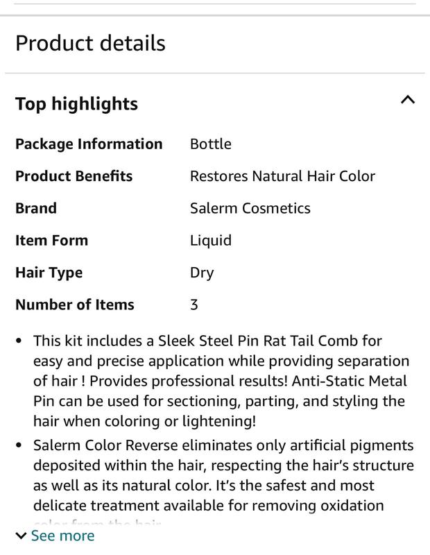 Salerm Cosmetics Color Reverse, Hair Color Remover (w Sleekshop Stinaface Steel Rat Tail Comb) Remove Haircolor Dye Eraser (Step 1 + Step 2 (7 ounce bottles))