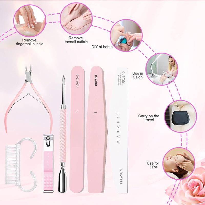 File and Buffer, Pink Basic  Prep Kit with Cuticle Trimmer, Beginner Manicure Kit  Care Kit with Cuticle Clipper, Cuticle Trimmer and  Brush for   Nails(7pcs)