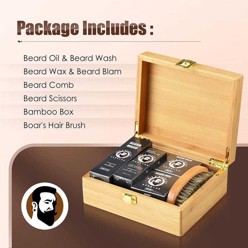 Men's Gift Kit, Beard Grooming Kit with Beard Oil, Balm, Brush, Wash, Wax, Comb, Scissors, Beard Care Kit for Men, Birthday Gifts for Men, Christmas Gift for Men Boyfriend Dad Husband Brother Fiance Hair Care Argan