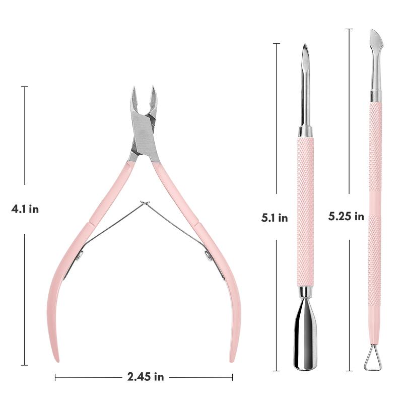 Makartt Cuticle Trimmer with Cuticle Pusher, 3 PCS Pink Nail Cuticle Nipper Professional Pedicure Manicure Tools with Stainless Steel Dual End Pusher, Nail Scraper Nail Care Nail Art