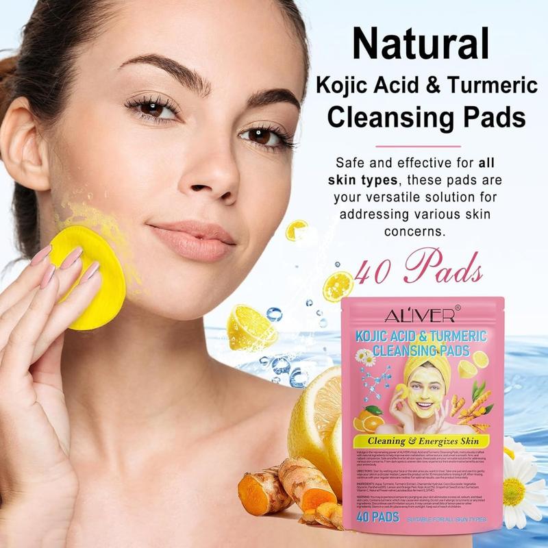 Turmeric & Kojic Acid Cleansing Pads with Vitamin C | Balancing Facial Cleansing Pads for Oil and Hydration | Brightening Skin Care Solution