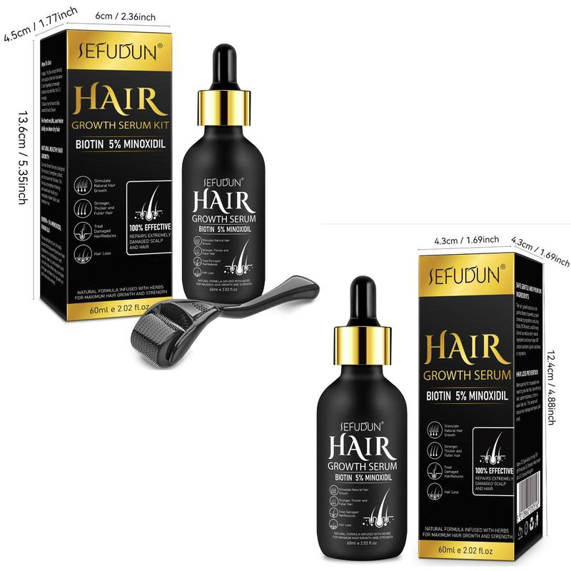 SEFUDUN 2 Counts 5% Minoxidil Hair Serum & 1 Count Micro Needle Roller, Roller Help with Faster Absorption, With Biotin, for Thicker Hair, Obvious Effect, Hair Loss Product, Suitable for Men and Women, Christmas Gift