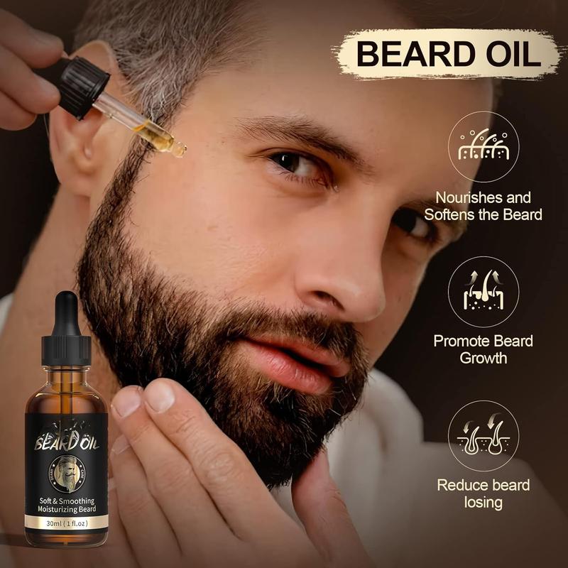 Beard Growth and  Set - 6 count Wash Shampoo, Oil, Balm, Comb, Brush,  -  Gift for Men