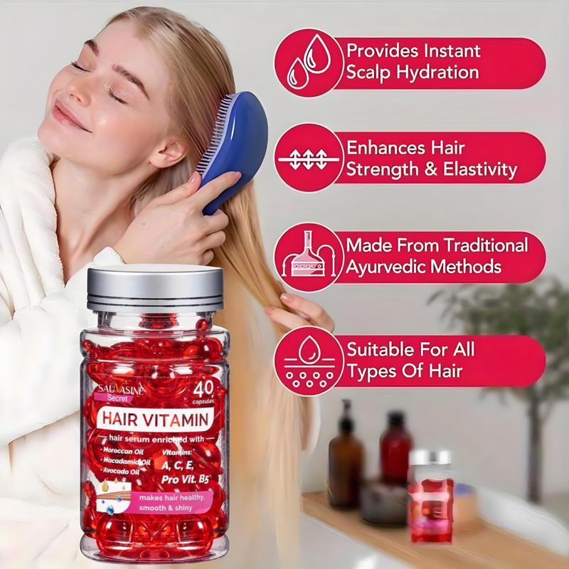 40 capsules per bottle Hair Treatment Serum - No Rinse with Argan Macadamia Avocado Oils - Vitamins A C E Pro B5 - Conditioner for Women & Men Hair and scalp care