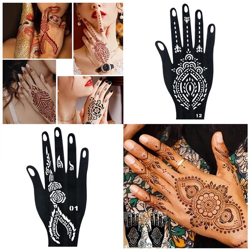 Boho Style Temporary Tattoo Kit, Including Hollow Out Hand Template & Colorful Tattoo Ink, DIY Temporary Tattoo Kit for Women & Men