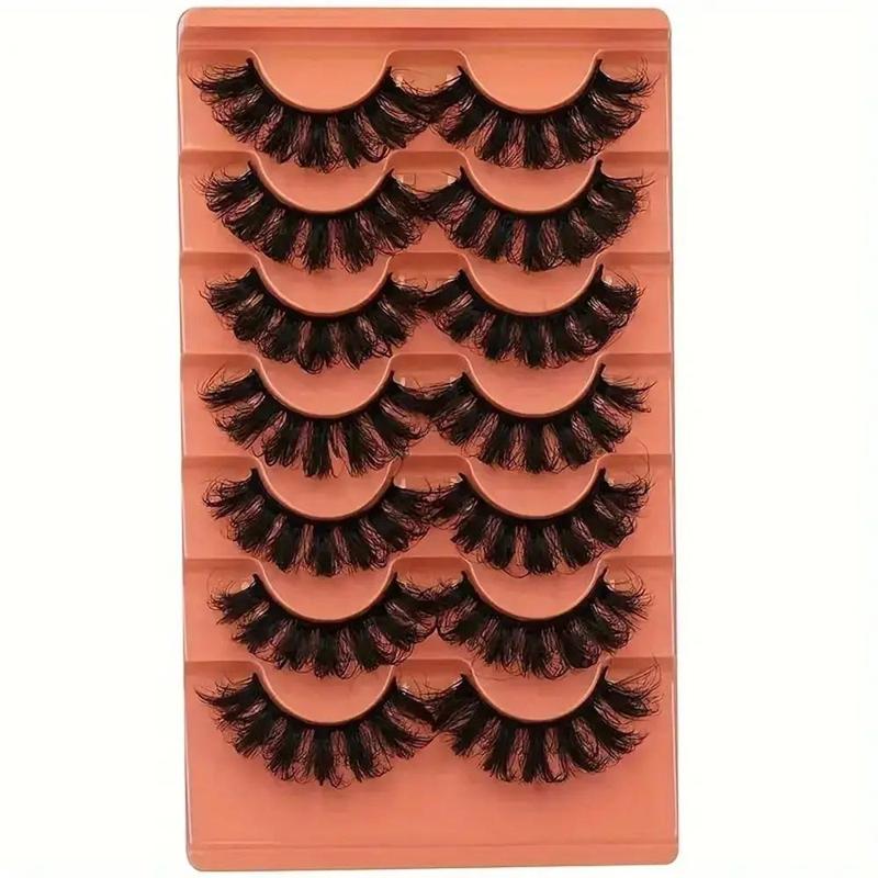 Fluffy Volumized False Eyelashes, 7 Pairs Faux Cluster Lashes, Natural Curling Eye Makeup Strip Lashes, Full Volume Eyelash for Eye Makeup Enhancement