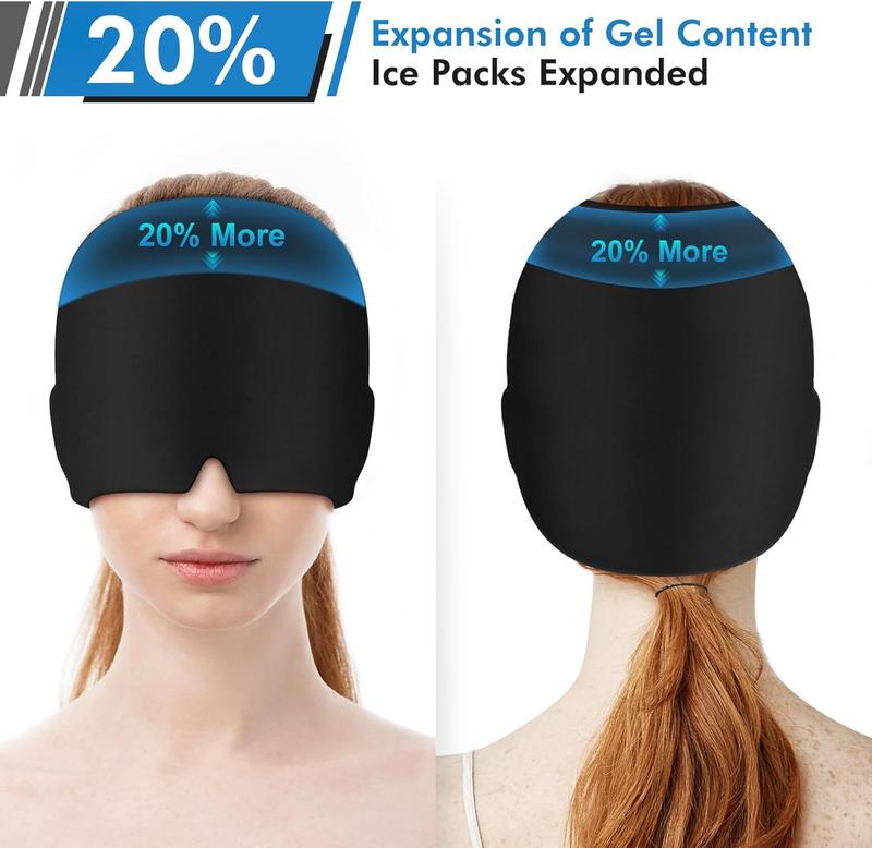 Migraine Relief Cap, All Around Gel Covered Reusable Headache Relief Cap, Black Migraine Cap for Headache Relief, Puffy Eyes