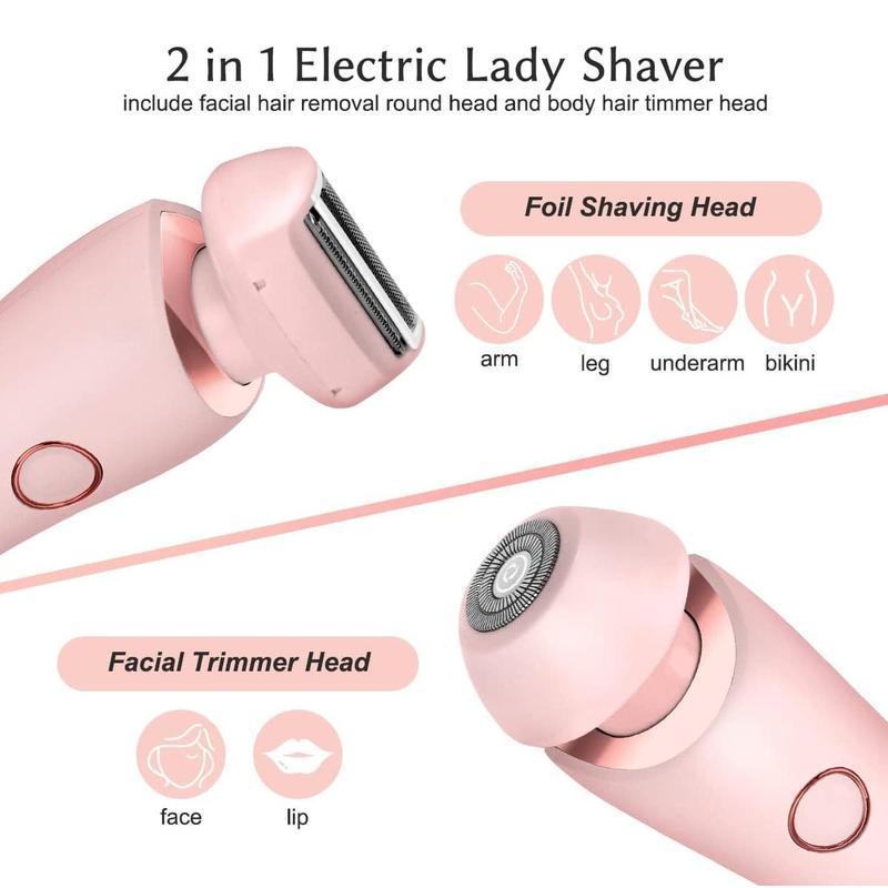 2 in 1 Electric Hair Remover, 1 Box Waterproof Electric Body Shaver & Accessories, Women's Hair Removal Tool for Arm, Underarm, Leg, Bikini Area, Face