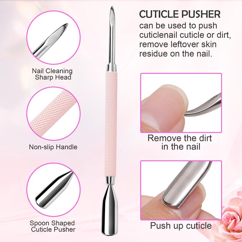 Makartt Cuticle Trimmer with Cuticle Pusher, 3 PCS Pink Nail Cuticle Nipper Professional Pedicure Manicure Tools with Stainless Steel Dual End Pusher, Nail Scraper Nail Care Nail Art