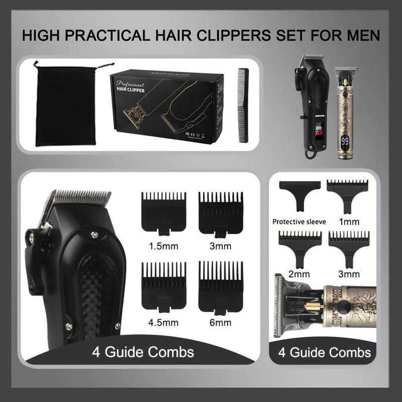 Rechargeable Hair Clipper Set, 1 Box Electric Hair Trimmer with LCD Display, Professional Hair Clipper for Men, Hair Cutting Set for Home and Barber