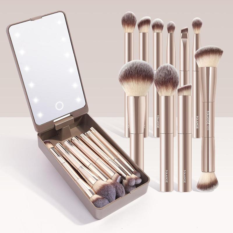 Professional Soft Makeup Brush Set with Storage Box, 10pcs set Makeup Brush with LED Light, Multifunctional Makeup Accessories for Women & Girls, Christmas Gift