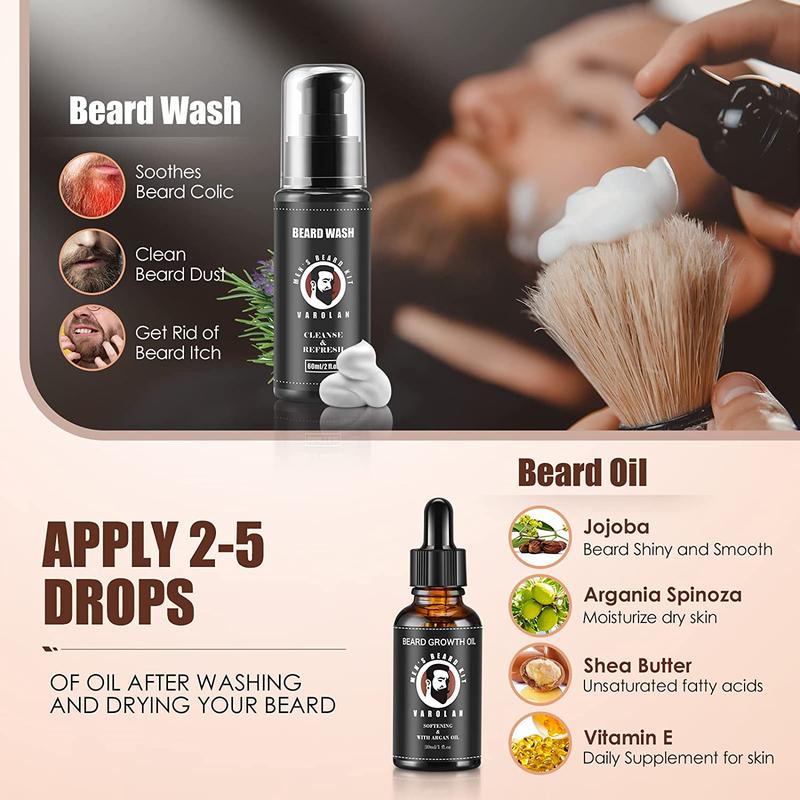 Men's Gift Kit, Beard Grooming Kit with Beard Oil, Balm, Brush, Wash, Wax, Comb, Scissors, Beard Care Kit for Men, Birthday Gifts for Men, Christmas Gift for Men Boyfriend Dad Husband Brother Fiance Hair Care Argan