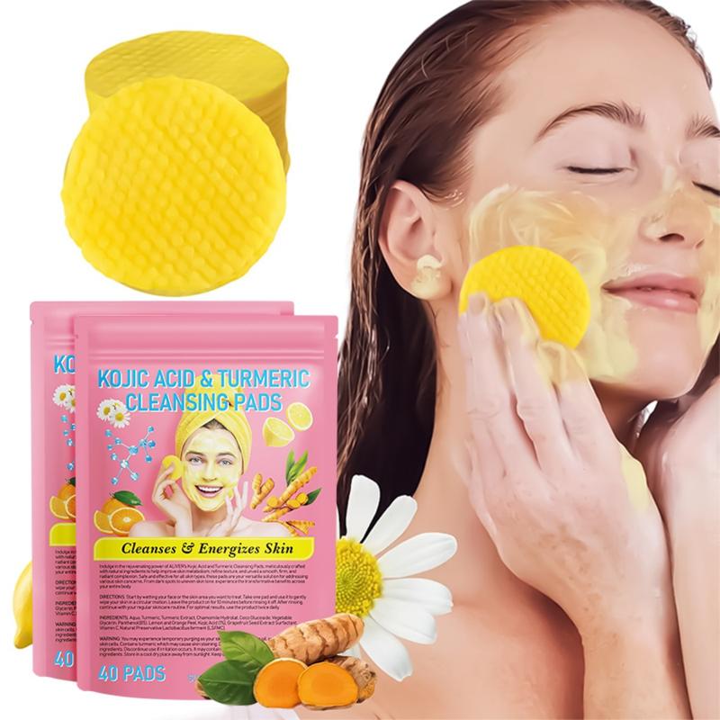 Turmeric & Kojic Acid Cleansing Pads with Vitamin C | Balancing Facial Cleansing Pads for Oil and Hydration | Brightening Skin Care Solution