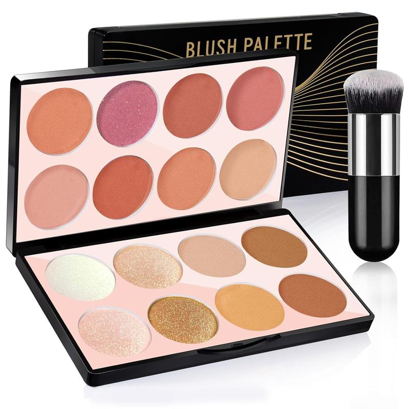 16 Colors Blush Contour Highlighter Makeup Palette - All-in-One Shimmer Silky Matte Mineral Blush Powder Palette