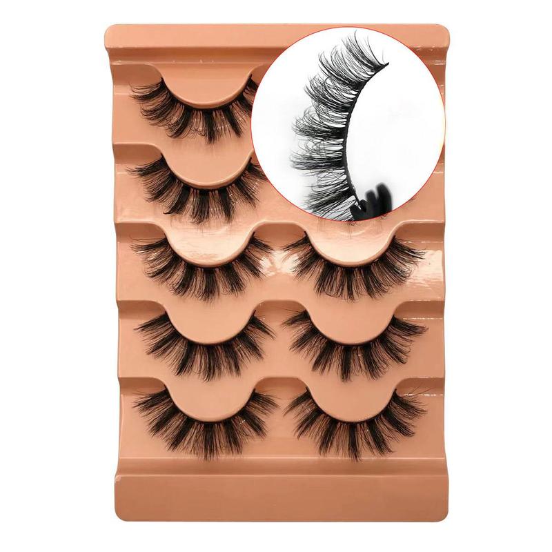 Natural False Eyelashes, 5 Pairs set Extensions Fluffy Curly Thick Faux Eyelashes, Wispy Strip Lashes, Clusters Lashes Strips for Eyelash Extension, Christmas Gift