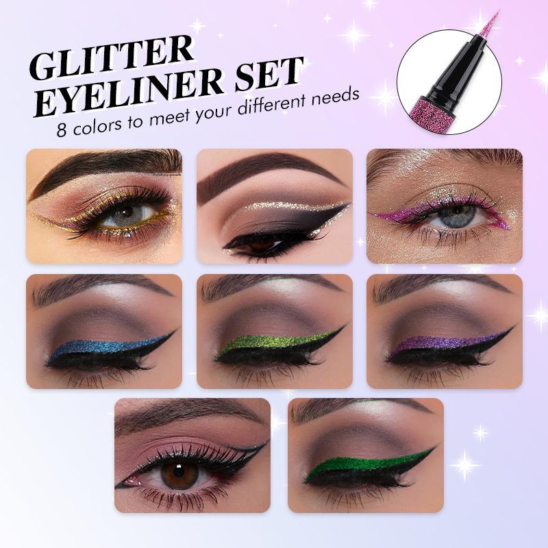 Glitter Liquid Eyeliner Set, 8 Counts set Long Lasting Shimmering Eyeliner, Waterproof Eye Makeup Tool for Women & Girls