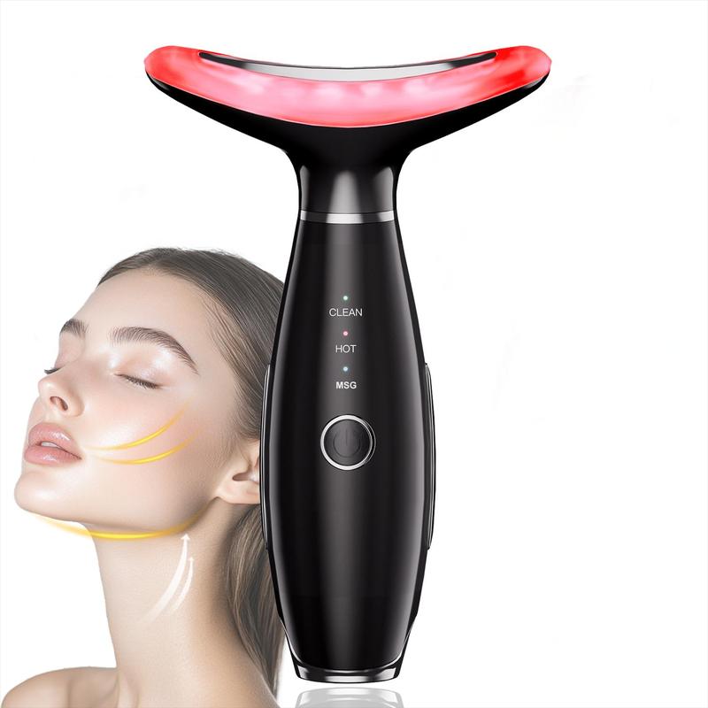 Multifunctional 3 color LED Face and Neck Skincare Massage Tool, Three Modes with Lifting & Vibration & Heating, Christmas Beauty Device Gifts for Woman