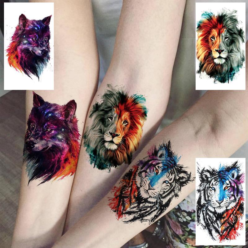 Colorful Animal Mixed Style Pattern Temporary Tattoo Sticker, 15pcs set Waterproof Fake Tattoo Sticker, Body Art Sticker for Adults Arm Hands Neck