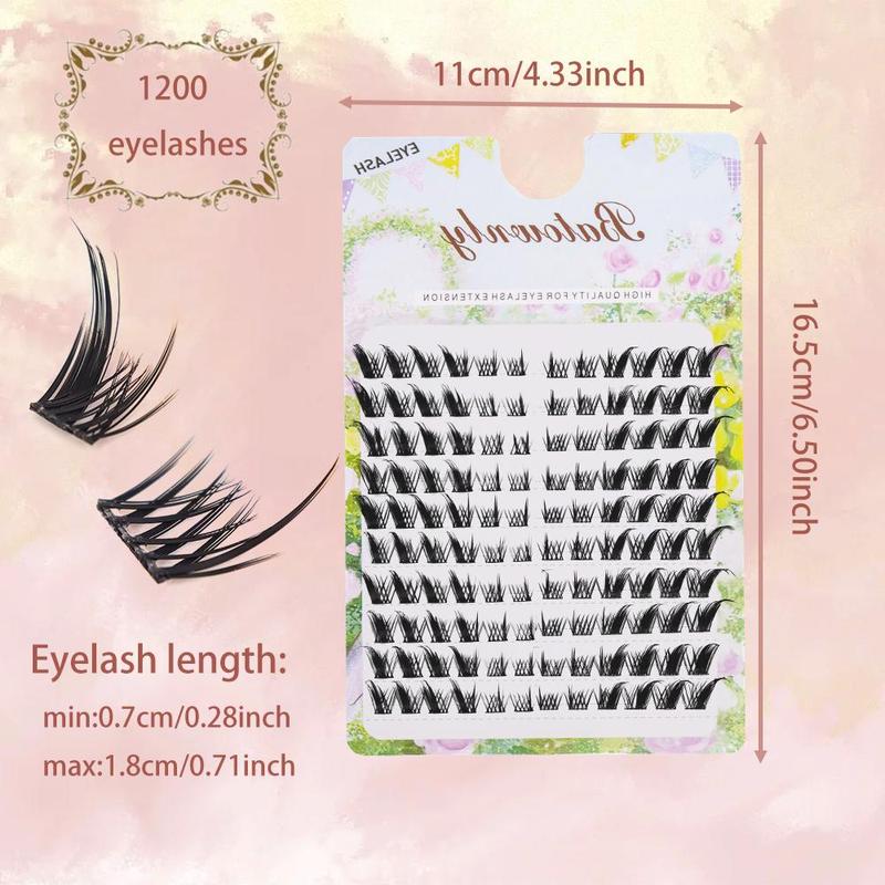 Natural False Eyelashes Kit, 1 Set Mixed Length Individual False Eyelashes with Glue & Tweezers & Remover & Brush & Eyelash Curler, Eye Makeup Accessories