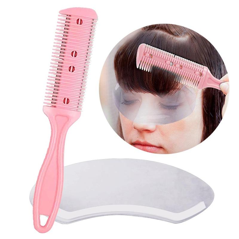 Sharp Hair Cutter Comb, 1 Count Hair Razor Comb & 10pcs Disposable Face Hairspray Shield, Transparent Hair Salon Mask, Hair Cutting Tool for Home